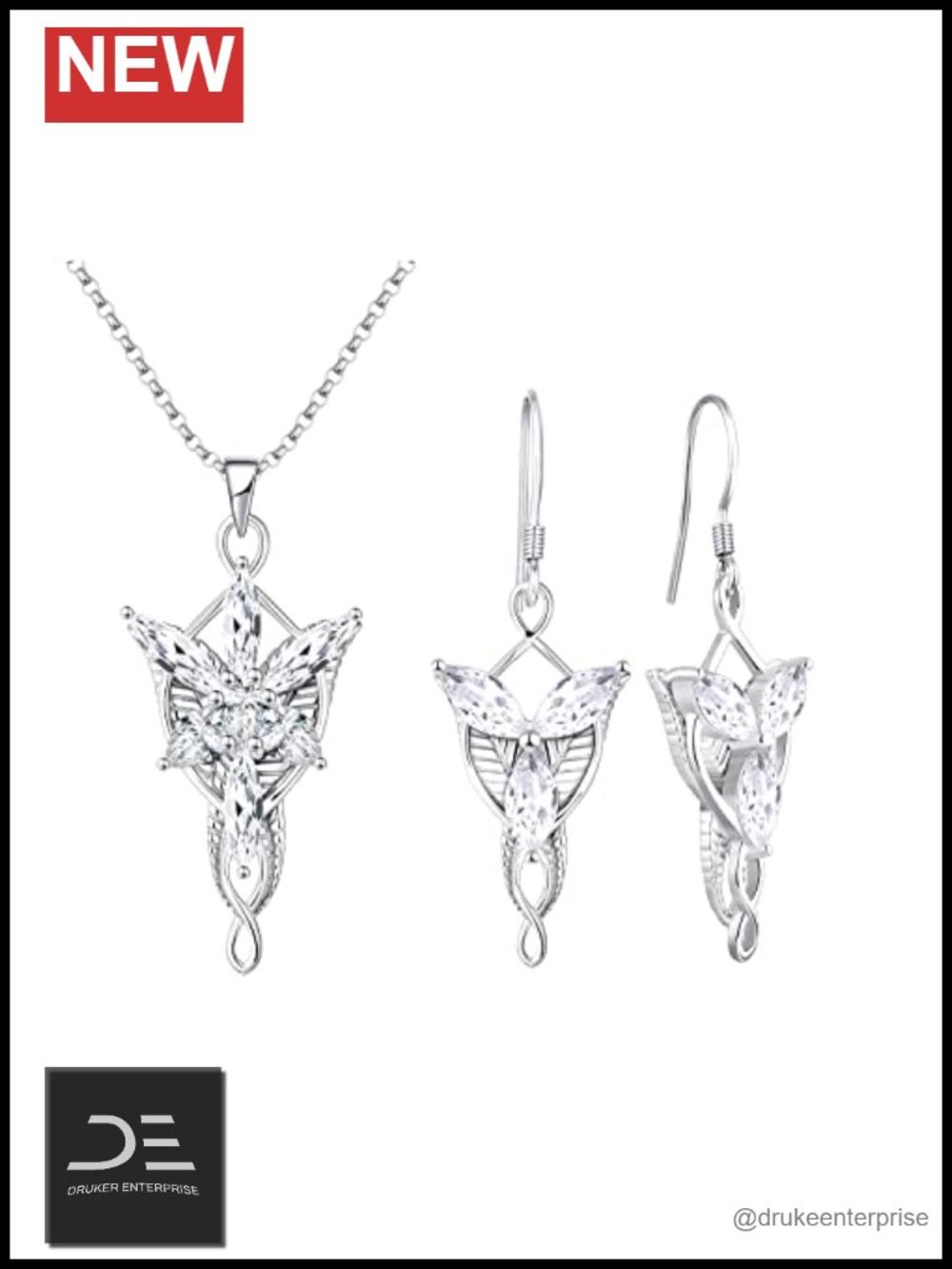 Leverback Dangle Earrings, 925 Sterling Silver, 5A Cubic Zirconia, Elvish